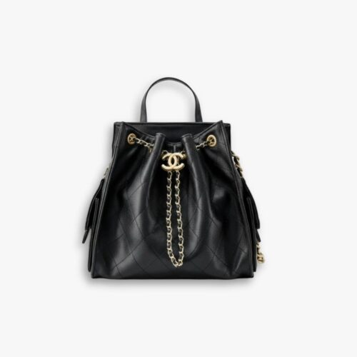 Chanel 25 Medium Backpack Grain Effect And Gold Metal Black 23Cm AS5600 B20304 94305