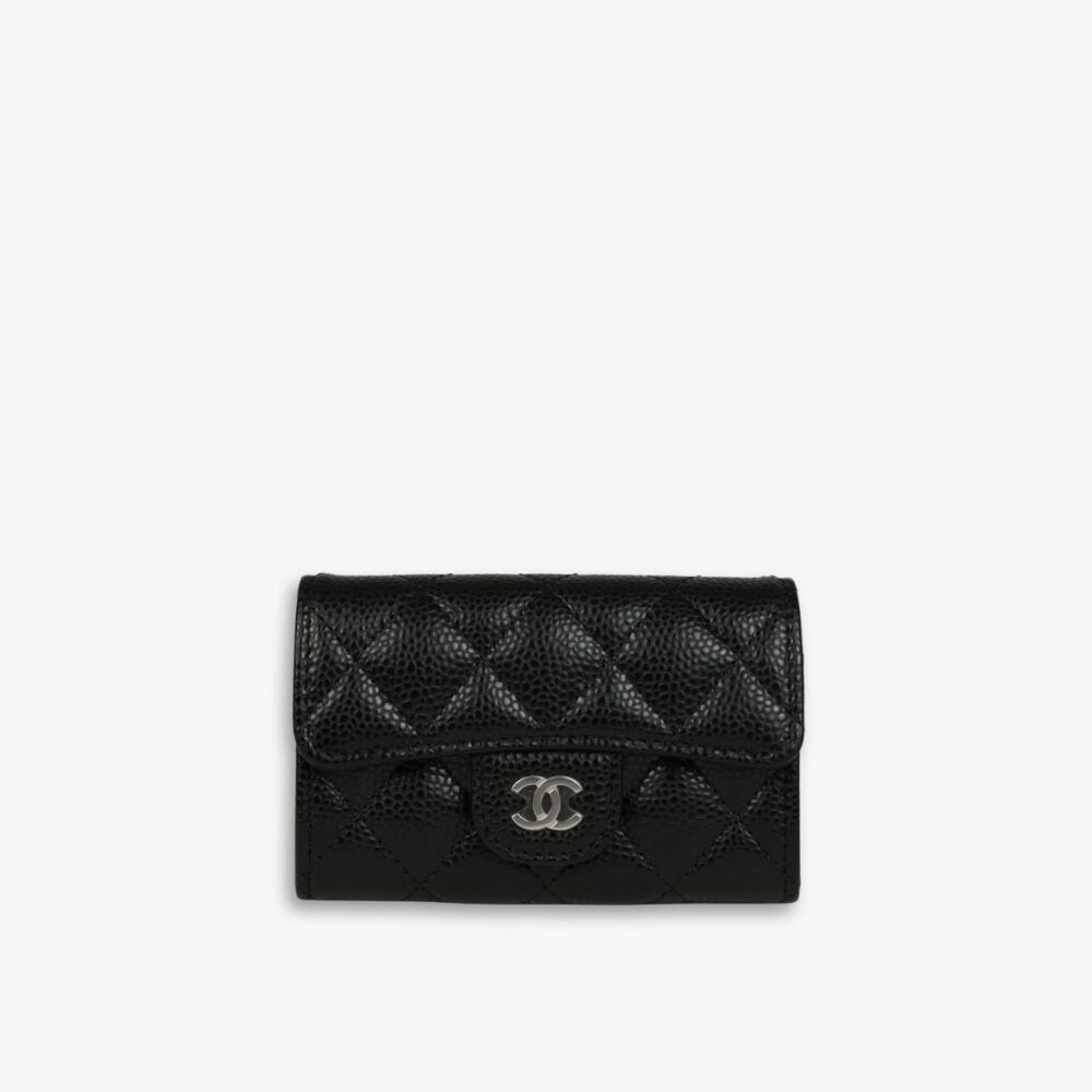 Chanel Classic Card Holder Black With Silver Hardware 11Cm AP0214 Y01588 C3906