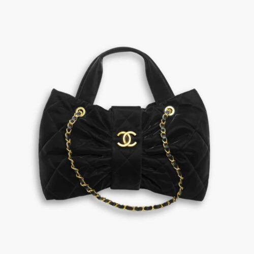 Chanel Bow Bag Velvet Effect Nylon And Gold Tone Metal Black 35Cm AS5851 B22154 94305