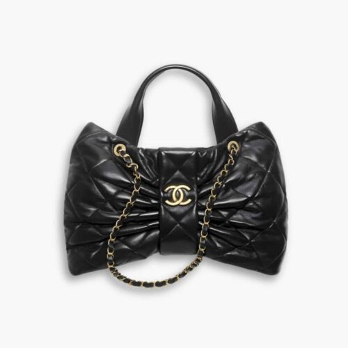 Chanel Maxi Bow Bag Shiny And Gold Tone Metal Black 51Cm