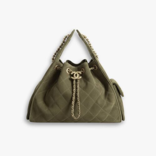 Chanel Small 25 Handbag Gold Tone Metal Khaki 26Cm