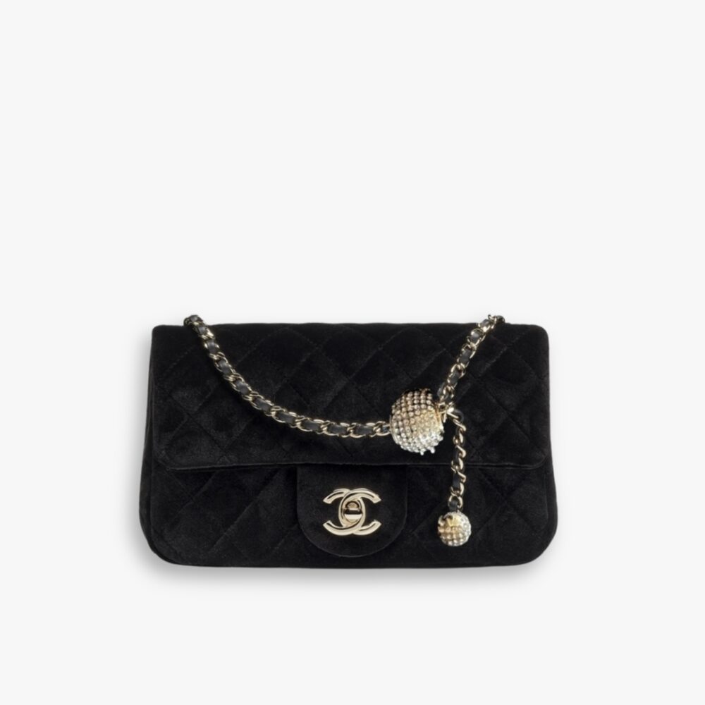 Chanel Mini Flap Bag Velvet Diamante And Gold Tone Metal Black 20Cm AS1787 B20826 94305
