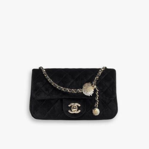 Chanel Mini Flap Bag Velvet Diamante And Gold Tone Metal Black 20Cm AS1787 B20826 94305