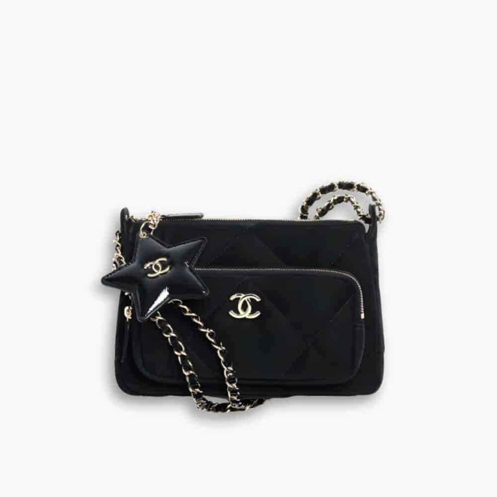 Chanel Clutch With Chain Velvet Effect Nylon And Gold Tone Metal Black 21Cm AP4771 B21406 94305