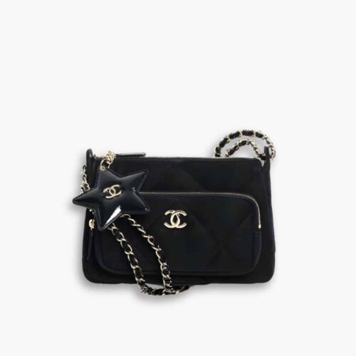 Chanel Clutch With Chain Velvet Effect Nylon And Gold Tone Metal Black 21Cm AP4771 B21406 94305