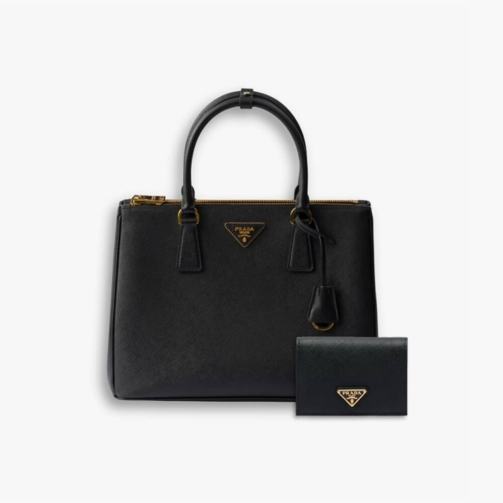 Perfect Match: Prada Saffiano Leather Double Black 28Cm X Prada Small Saffiano Leather Wallet Black 10cm