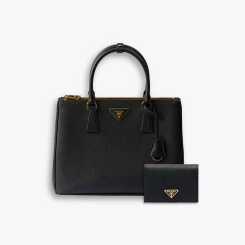 Perfect Match: Prada Saffiano Leather Double Black 28Cm X Prada Small Saffiano Leather Wallet Black 10cm