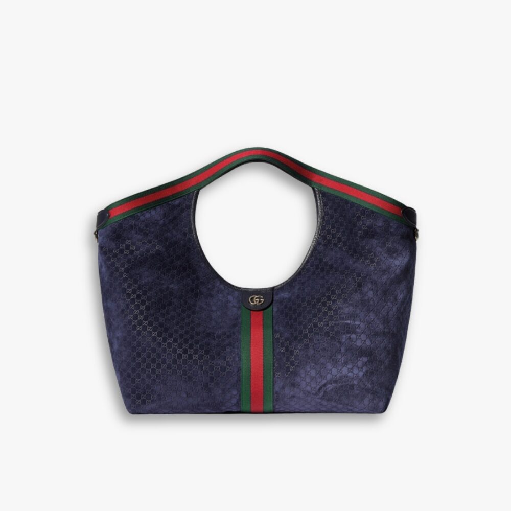 Gucci Giglio Large Tote Bag Dark Blue GG Suede 60Cm 853971 CAABV 4541