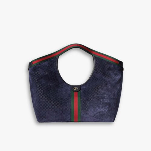 Gucci Giglio Large Tote Bag Dark Blue GG Suede 60Cm 853971 CAABV 4541