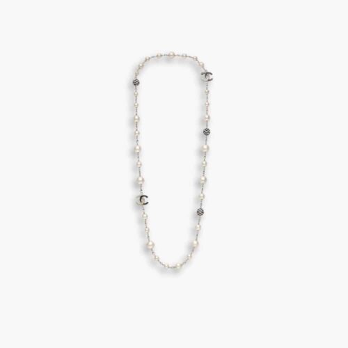Chanel Pearl Necklace with Interlocking CC Logos Charms