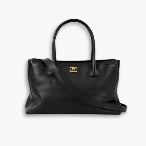 Chanel Executive Cerf Tote Gold Tone In Black 36Cm