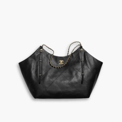 Chanel Shopping Bag And Gold Tone Metal Black 33Cm AS5463 B20565 94305