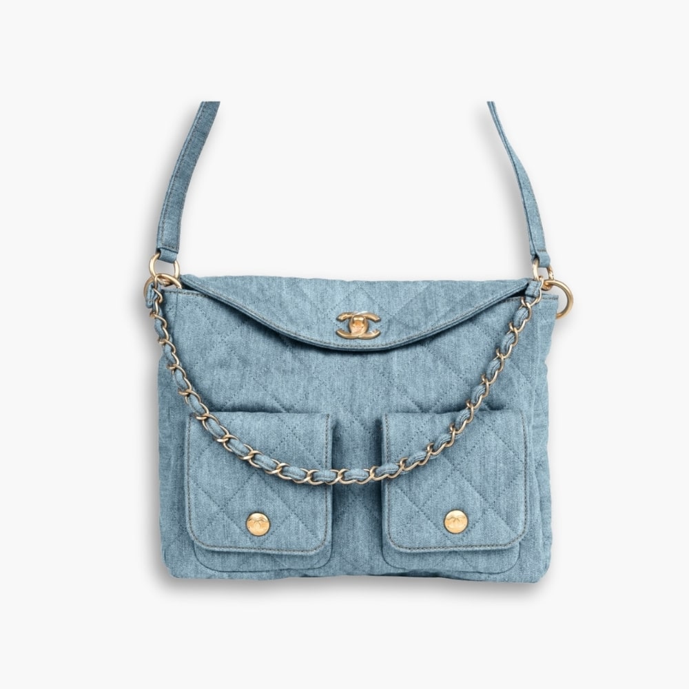 Chanel Hobo Bag Blue Denim 28Cm