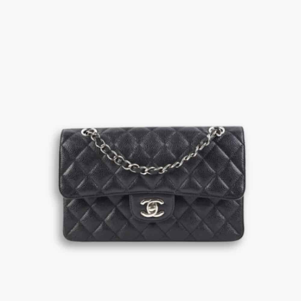 Chanel Classic Double Flap Bag Black With Silver Hardware 25cm