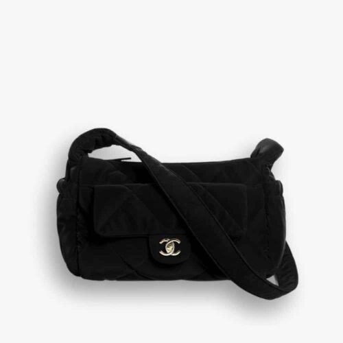 Chanel Large Bowling Bag Velvet Effect Nylon Gold Tone Metal In Black 27Cm AS5054 B21379 94305