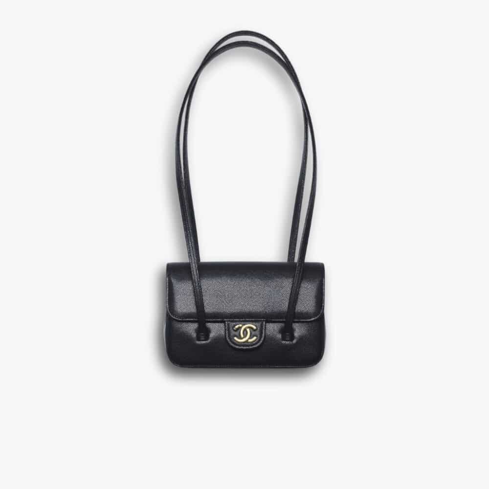 Chanel Clutch Grained Shiny And Gold Tone Black 17cm