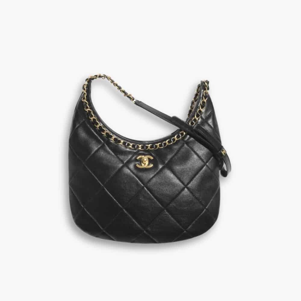 Chanel Hobo Handbag Shiny And Gold Tone Black 27Cm AS5419 B19643 94305