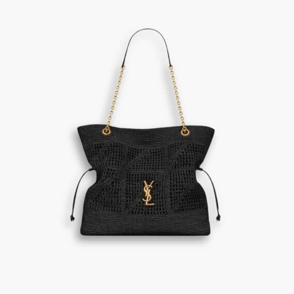 Saint Laurent Jamie Shopping In Raffia Black 36Cm