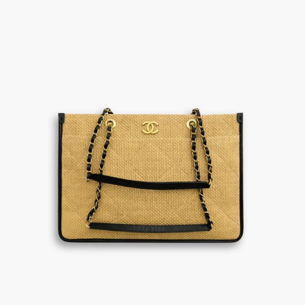 Chanel Shopping Bag Natural Straw Beige 39Cm