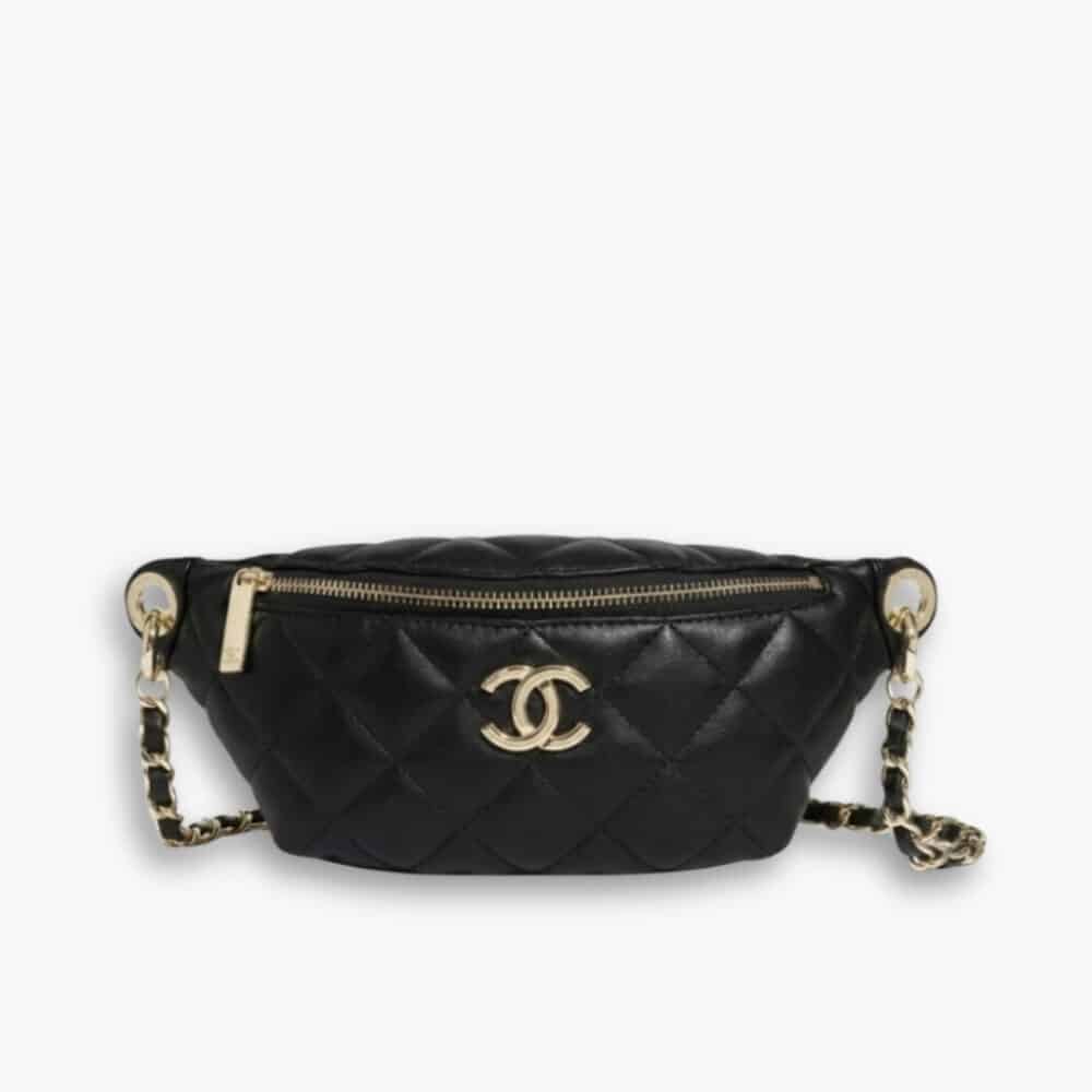 Chanel Waist Bag Gold Tone Metal In Black 23cm
