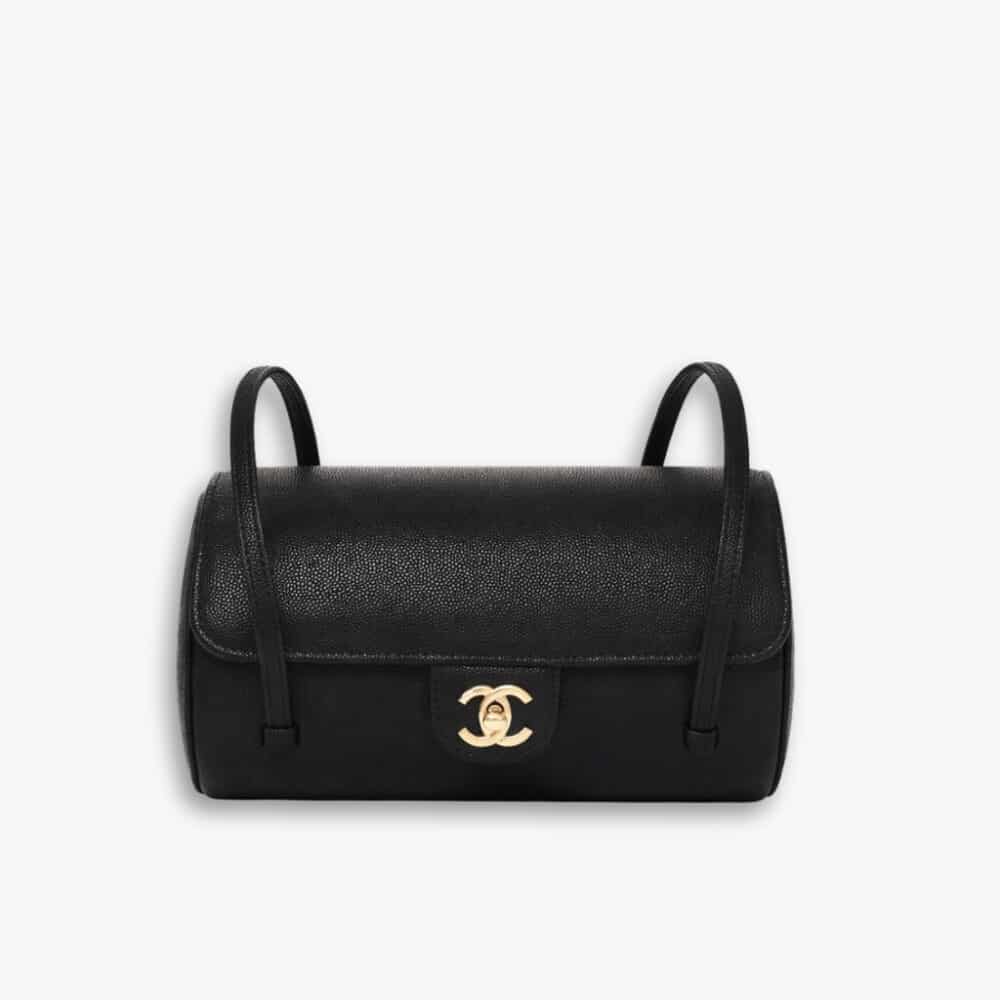 Chanel Small Bowling Bag Grained Shiny And Gold Tone Black 20Cm AS6143 B23483 94305