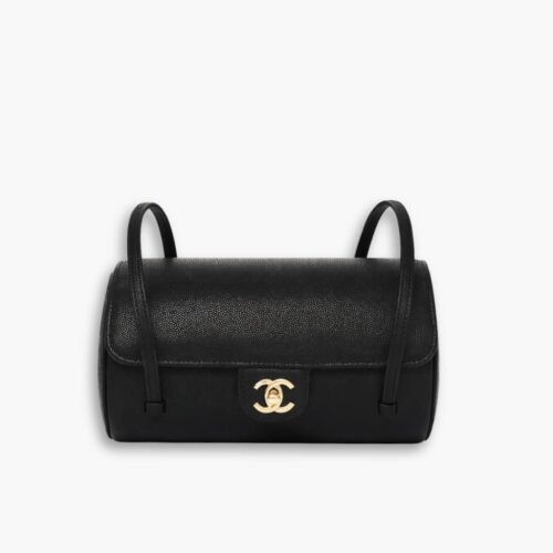 Chanel Small Bowling Bag Grained Shiny And Gold Tone Black 20Cm AS6143 B23483 94305