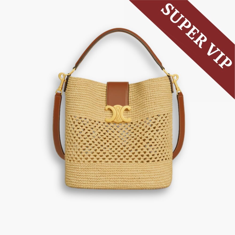 Super Vip 1:1 – Celine Medium Louise Bucket In Raffia Natural And Tan 23Cm 123152GUJ 02NT