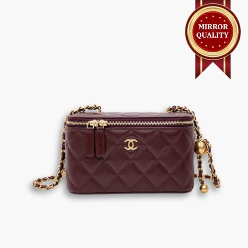 Mirror Quality – Chanel Quilted Small Vanity Chain Bag Burgundy 18cm