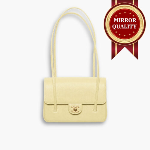 Mirror Quality – Chanel Small Flap Bag Grained Shiny Gold Tone Metal Light Yellow 22Cm