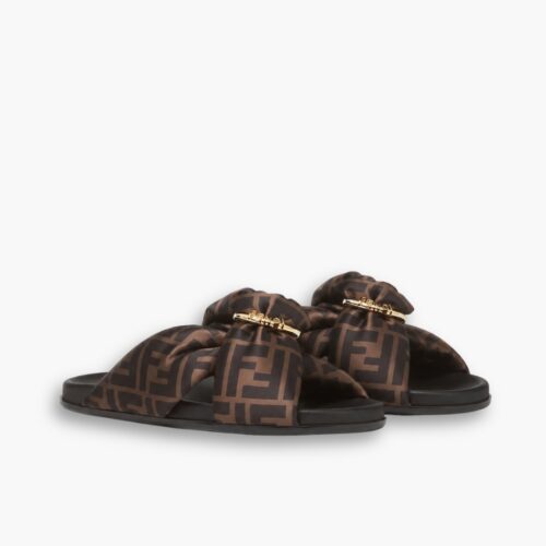 Fendi Feel FF Satin Slides Brown 8X8645AE7SF0R7V