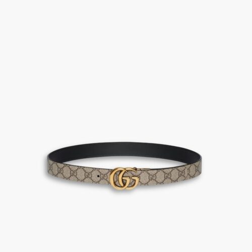 Gucci GG Marmont Reversible Belt Gold Metal Beige Black 38MM 659417 92TIC 9769
