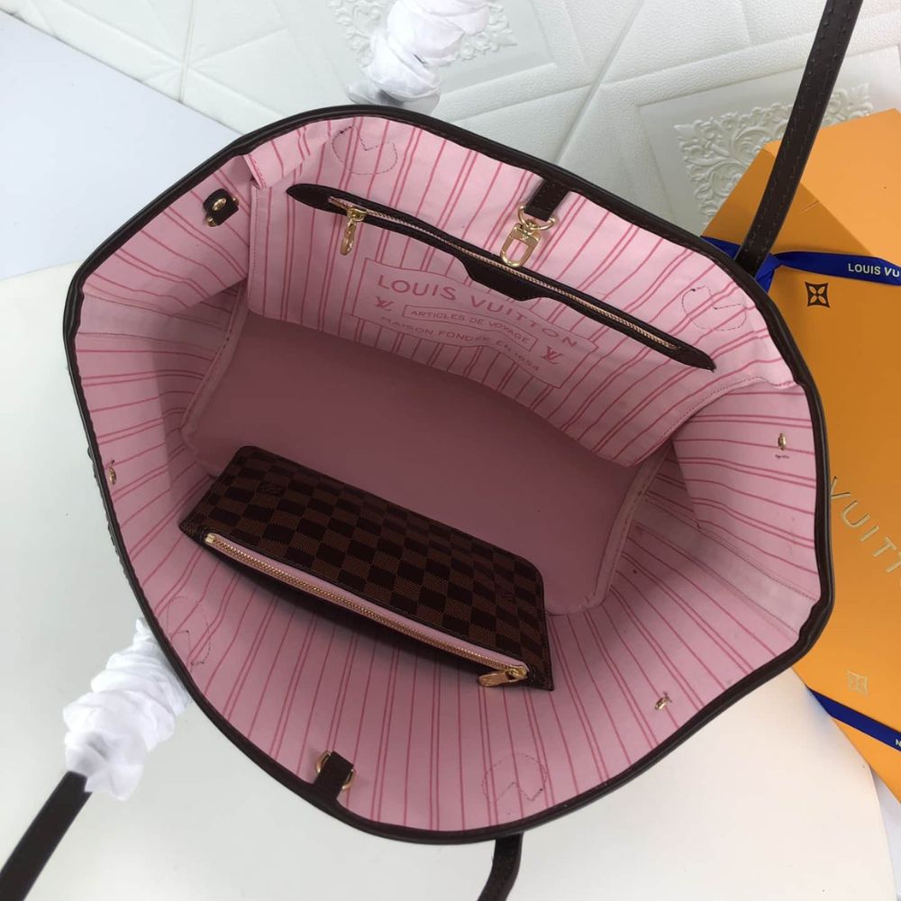 Louis Vuitton Damier Ebene Neverfull MM Brown And Light Pink 32Cm N41603 - Image 6
