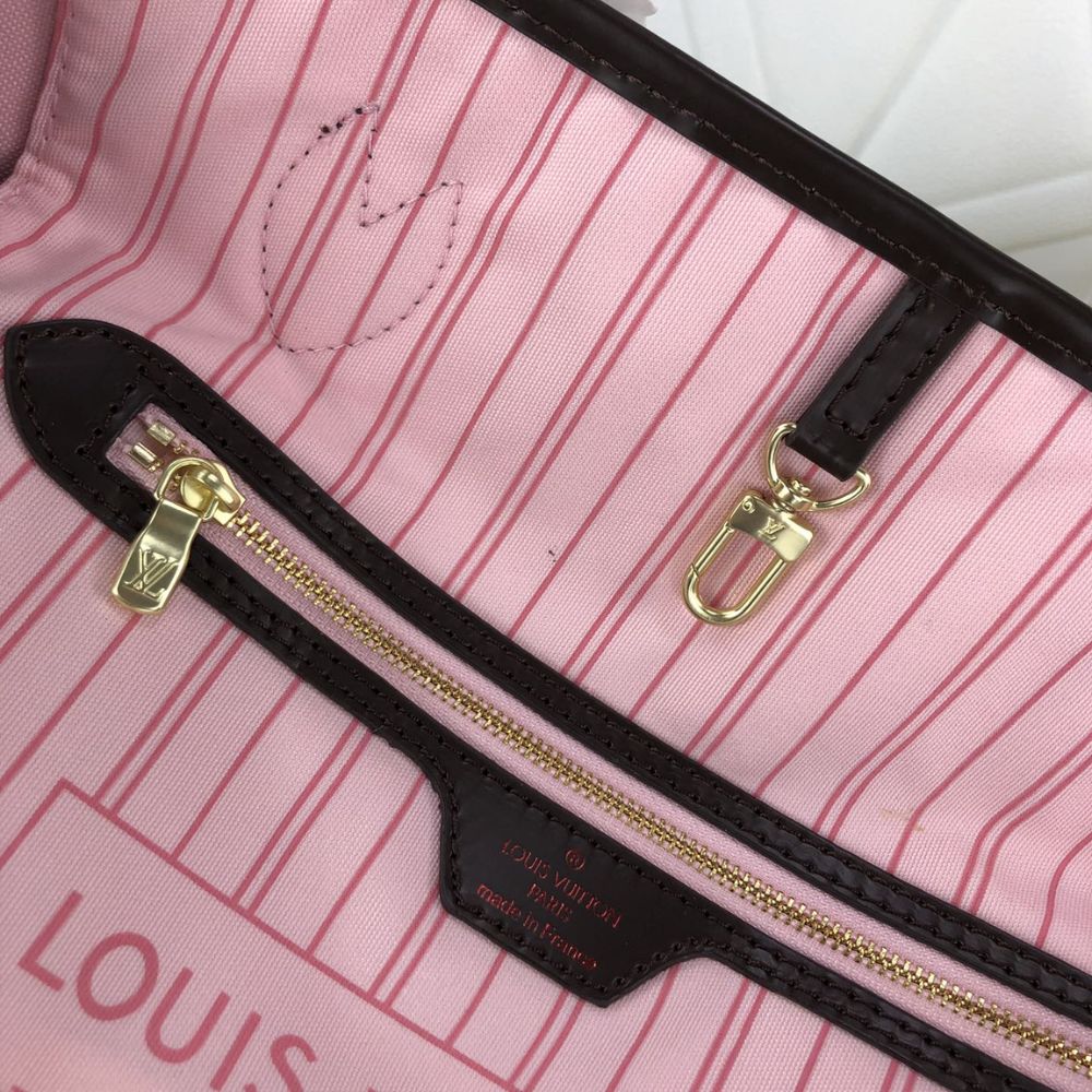 Louis Vuitton Damier Ebene Neverfull MM Brown And Light Pink 32Cm N41603 - Image 7