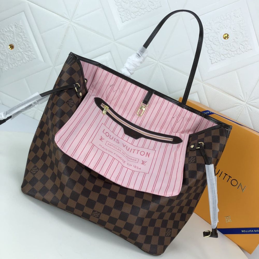 Louis Vuitton Damier Ebene Neverfull MM Brown And Light Pink 32Cm N41603 - Image 5