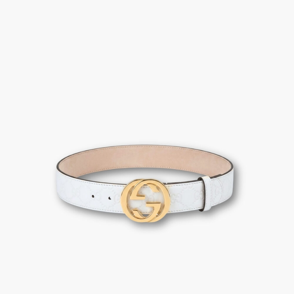 Gucci Double G Buckle Belt White 370543 CWC1G 9022